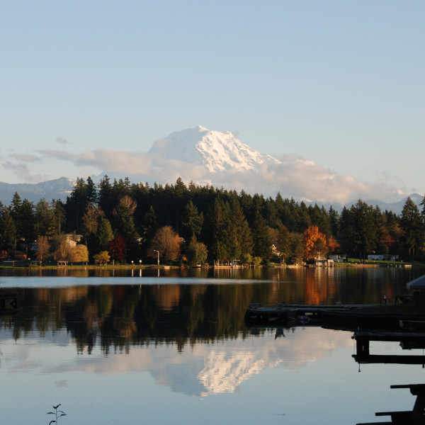 View of Mt Rainier from Lake Tapps