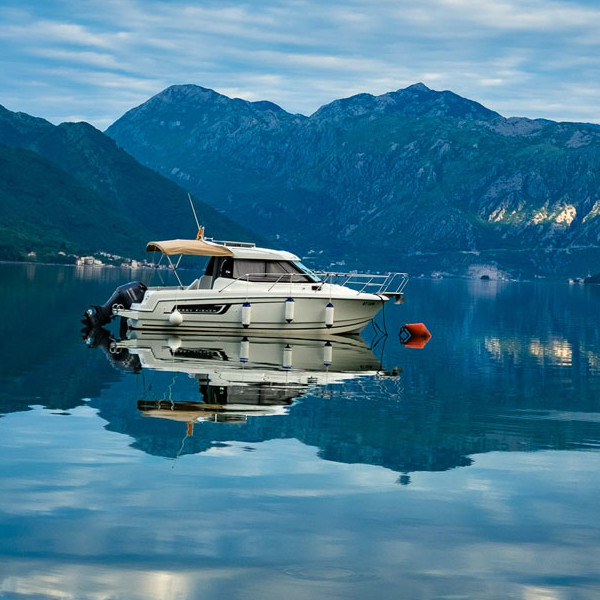 Moored Sport Cruiser on calm waters